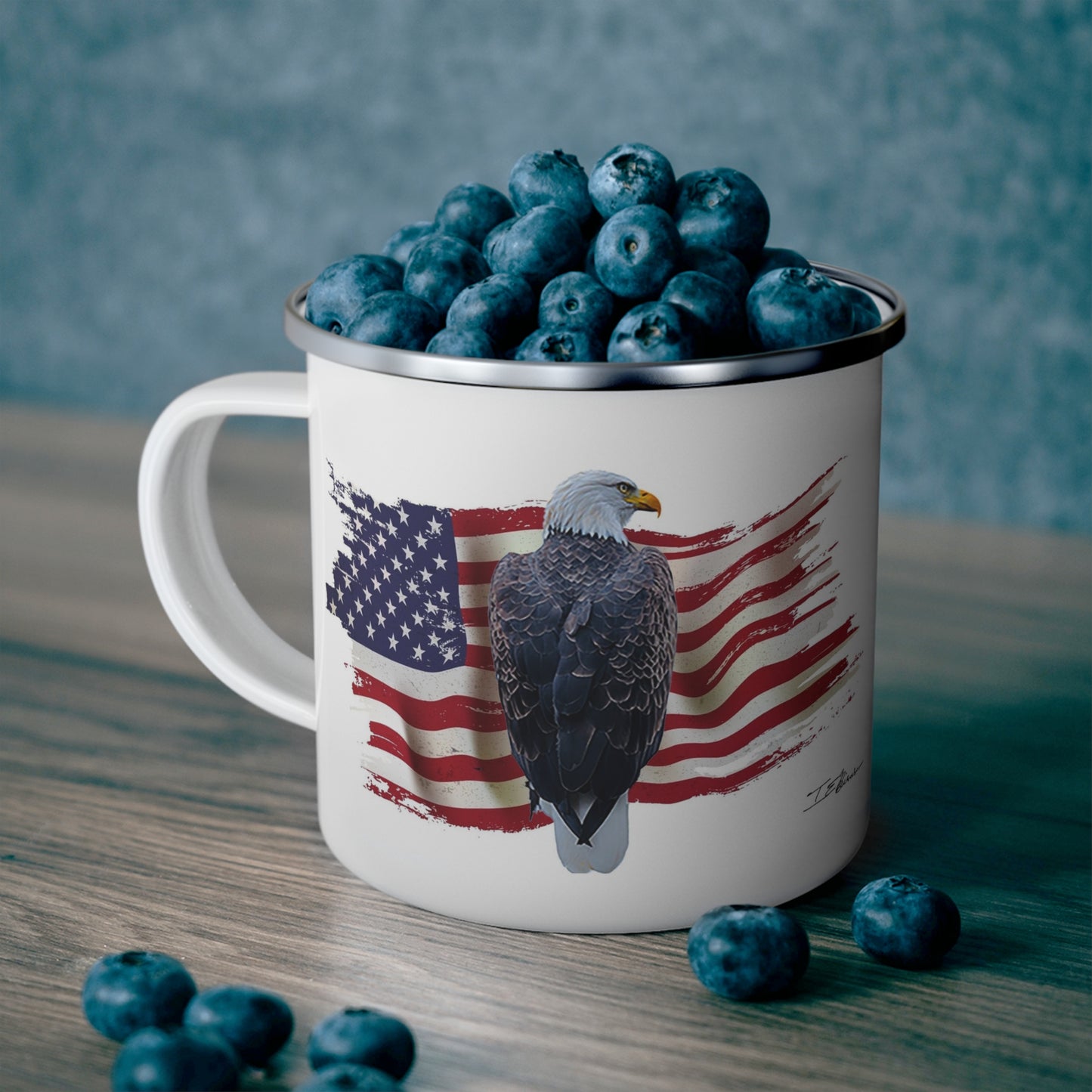 Majestic Bald Eagle and American Flag - America Enamel Camping Mug