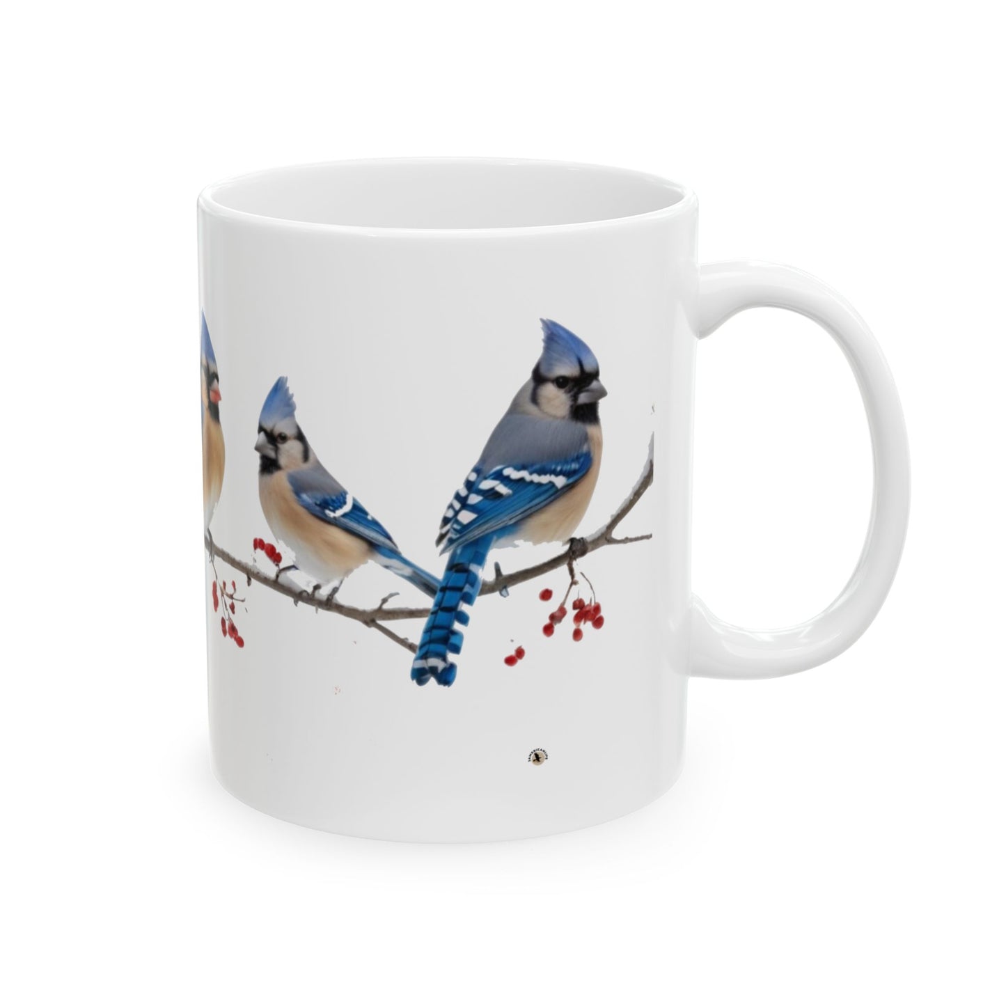 Bird Lover Ceramic Mug (11oz, 15oz) - Cardinals, Blue Jays, Blue Birds on Winter Branch