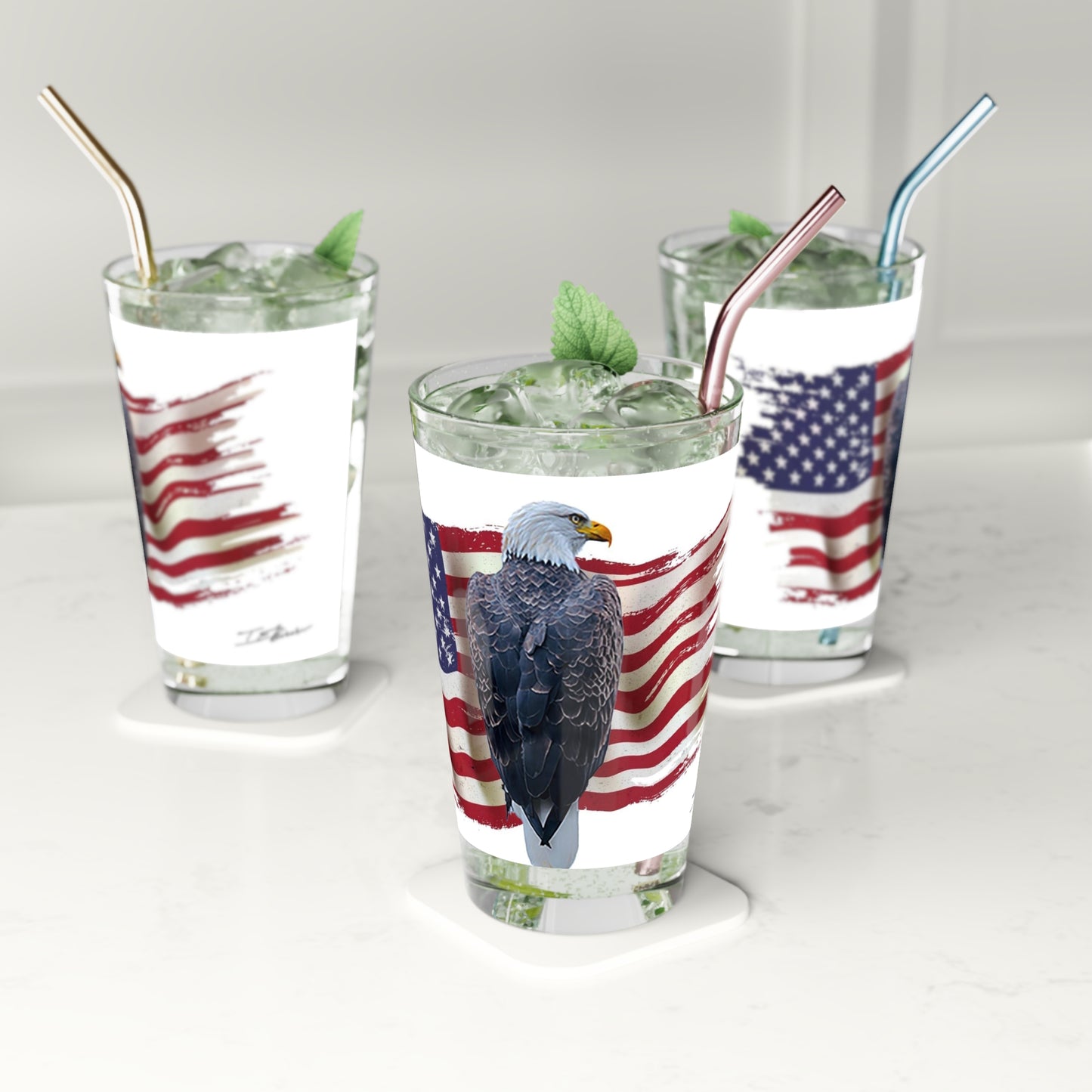 Bald Eagle with American Flag - Pint Glass, 16oz