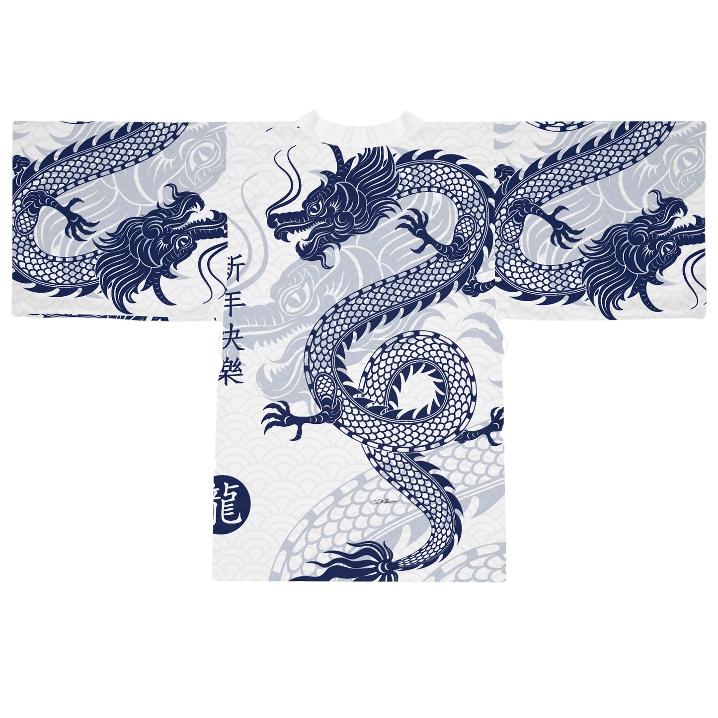 Aesthetic Blue and White Year of the Dragon Long Sleeve Robe