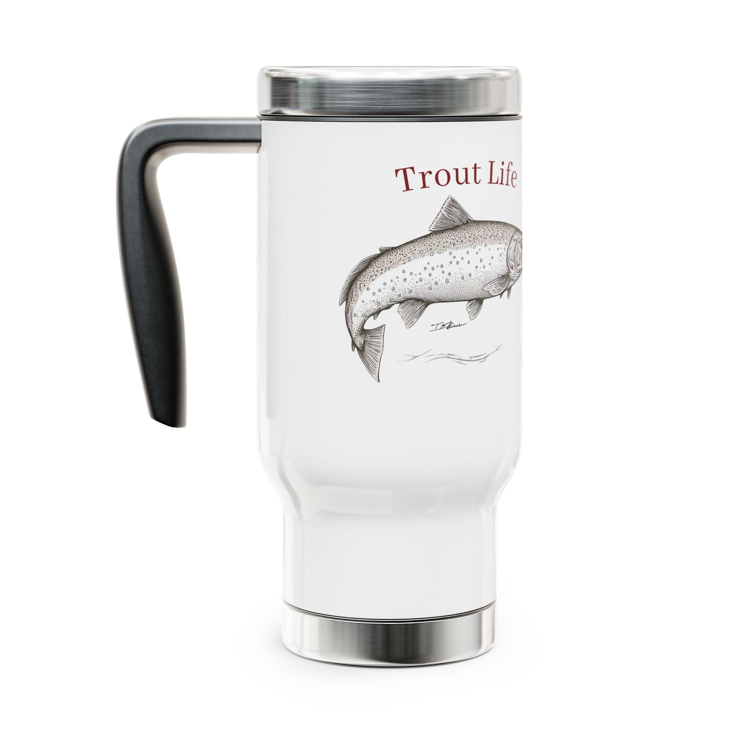 Trout Life(™) Stainless Steel Travel Mug with Handle, 14oz
