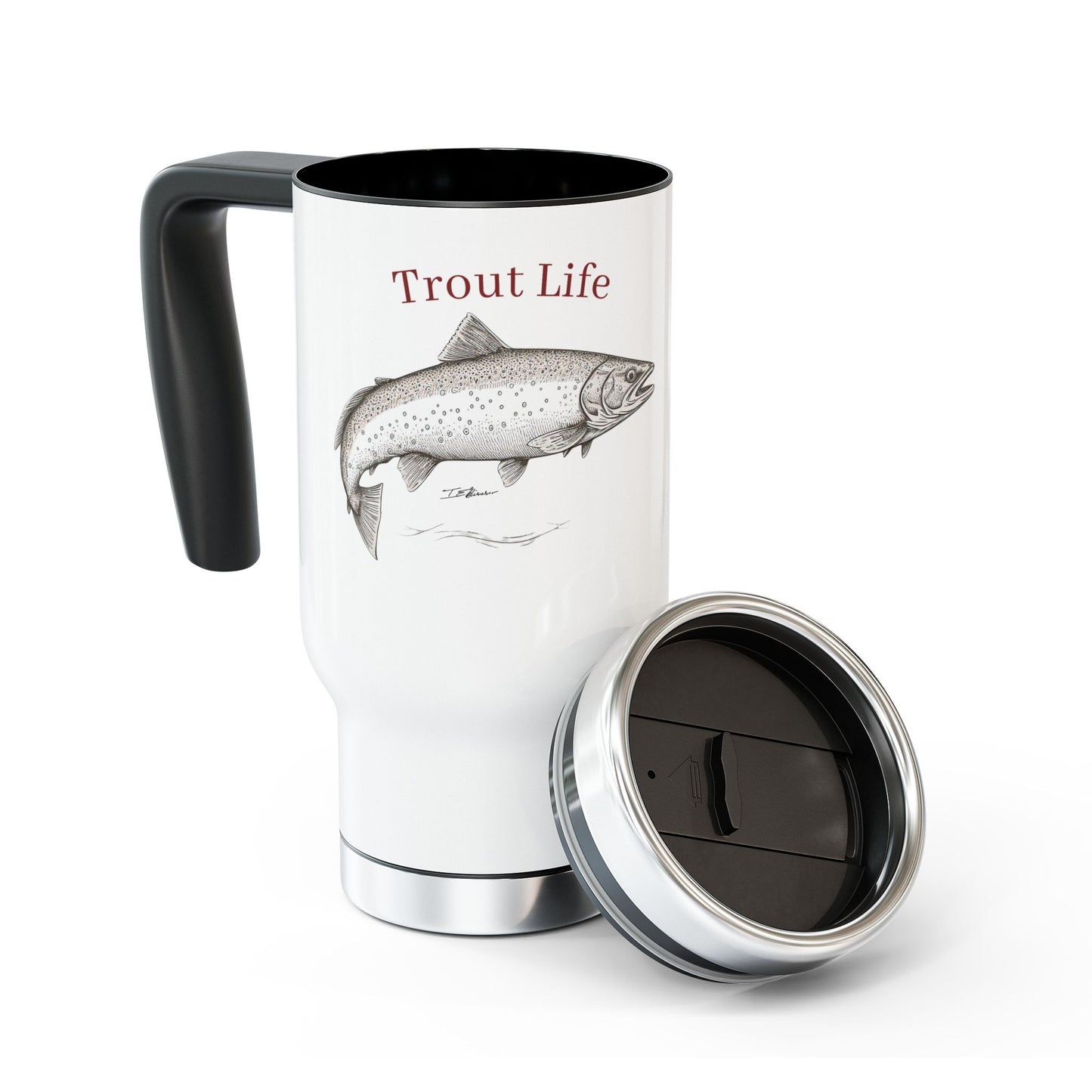 Trout Life(™) Stainless Steel Travel Mug with Handle, 14oz