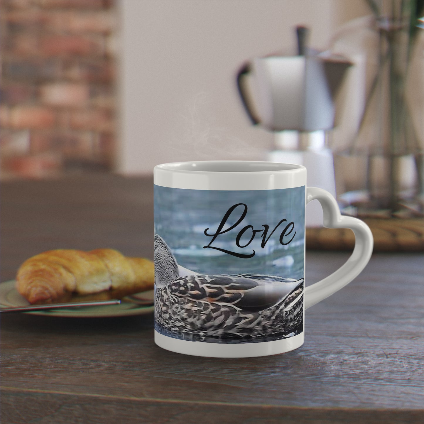 Kissing Ducks Heart-Shaped Mug