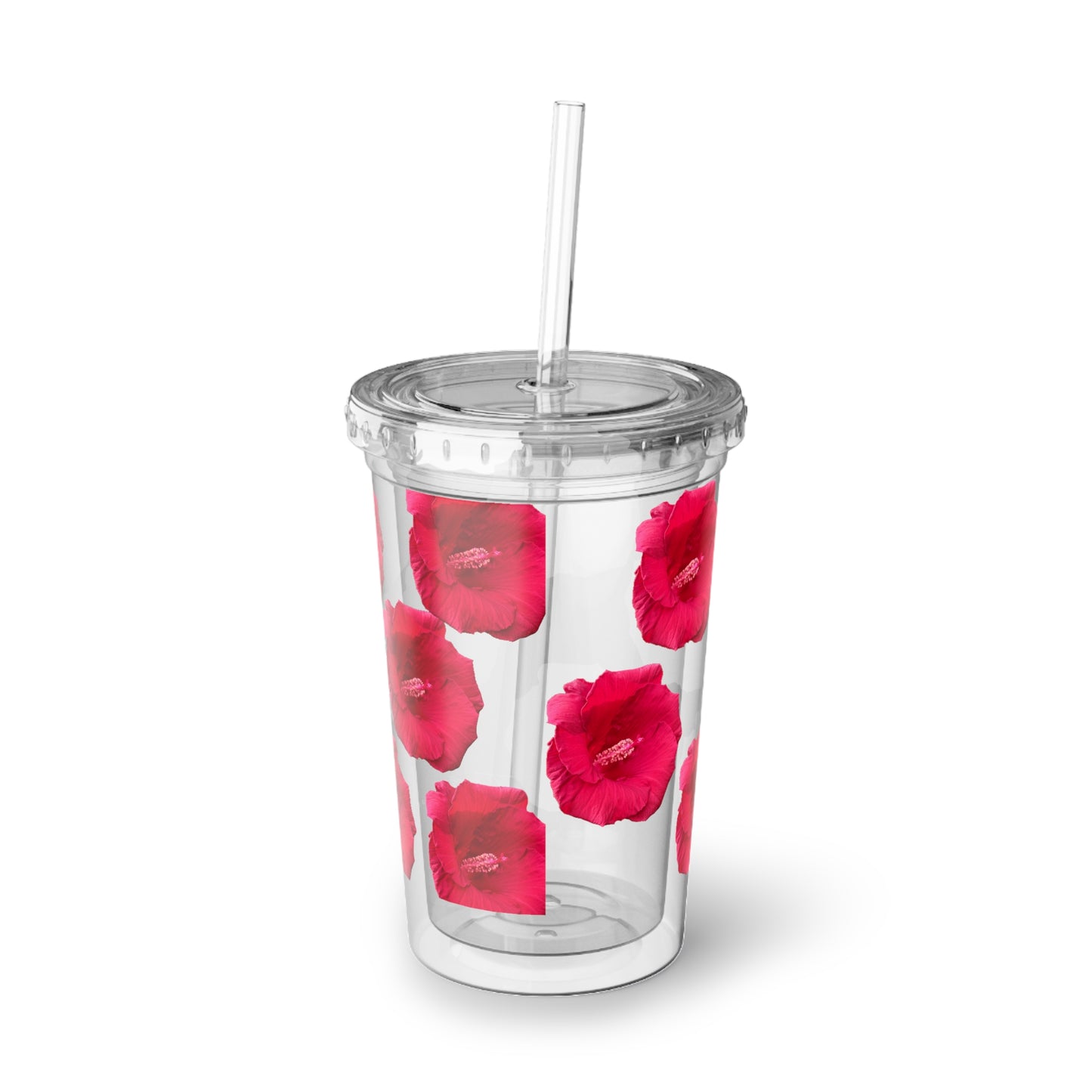 Beautiful Flower Acrylic Cup with Straw