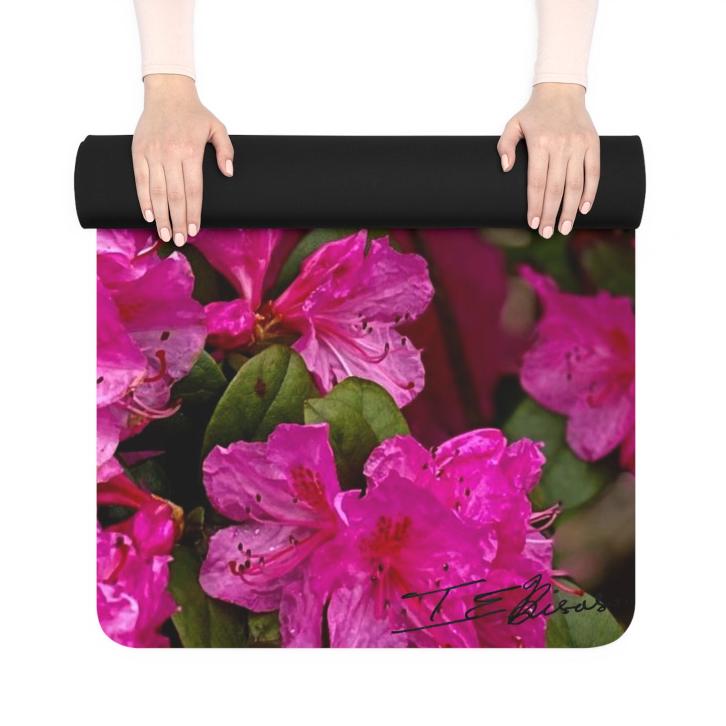 Beautiful Rubber Yoga Mat Featuring Fuchsia Flowers