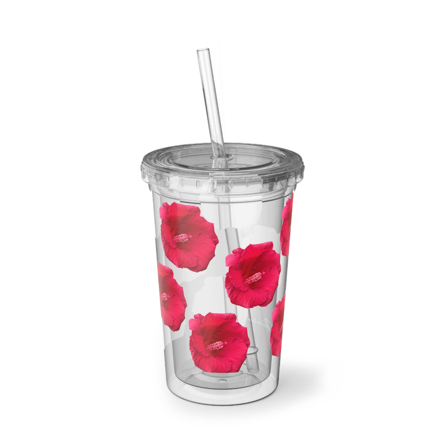 Beautiful Flower Acrylic Cup with Straw