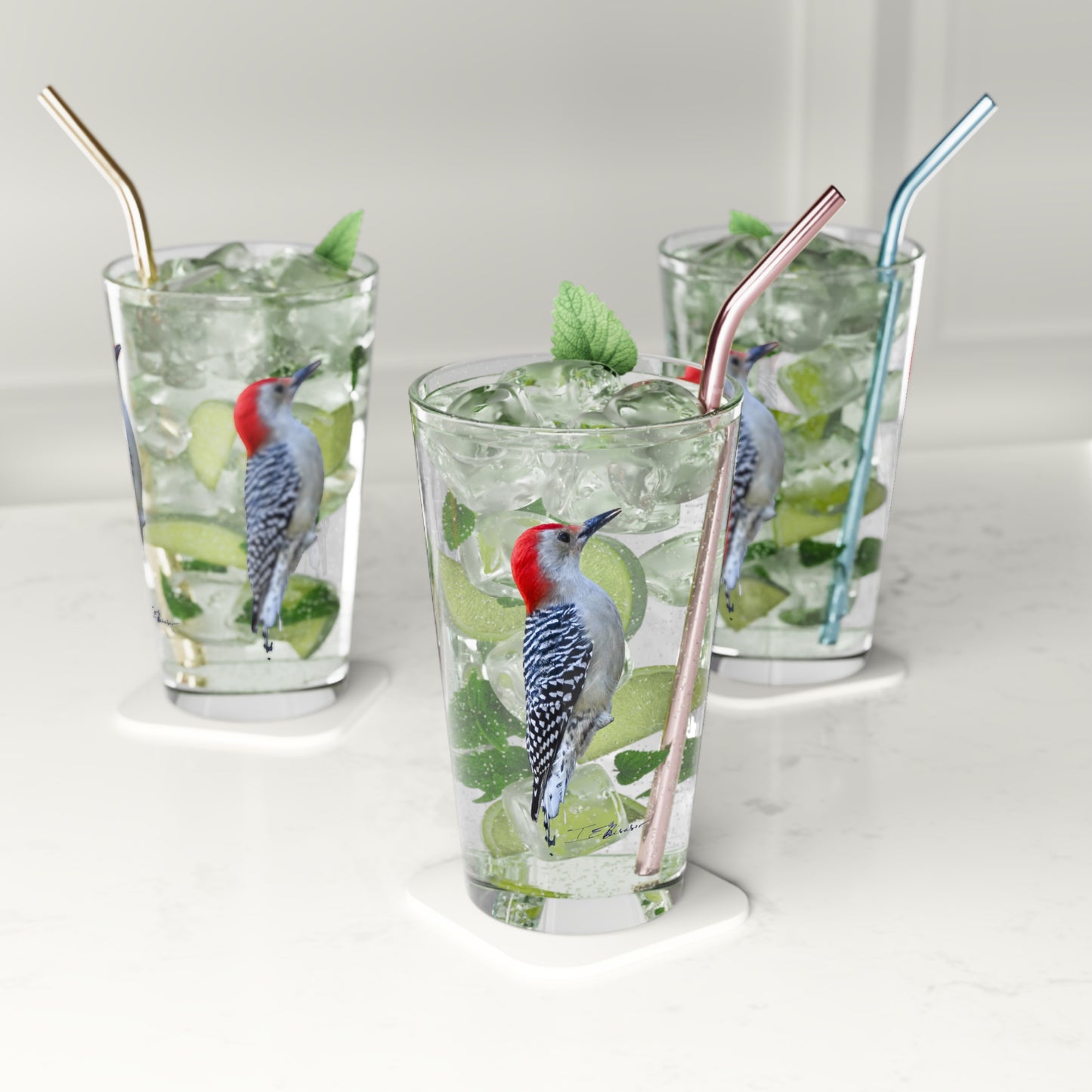 Red Headed Woodpecker Pint Glass, 16oz