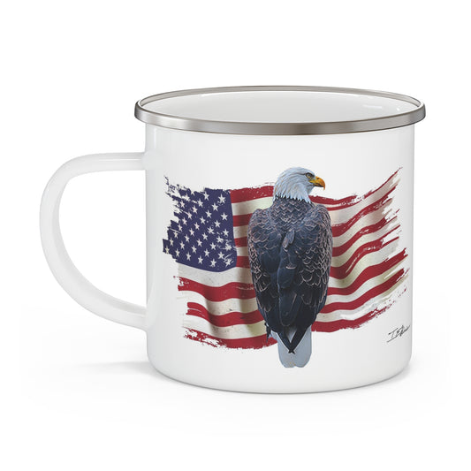 Majestic Bald Eagle and American Flag - America Enamel Camping Mug