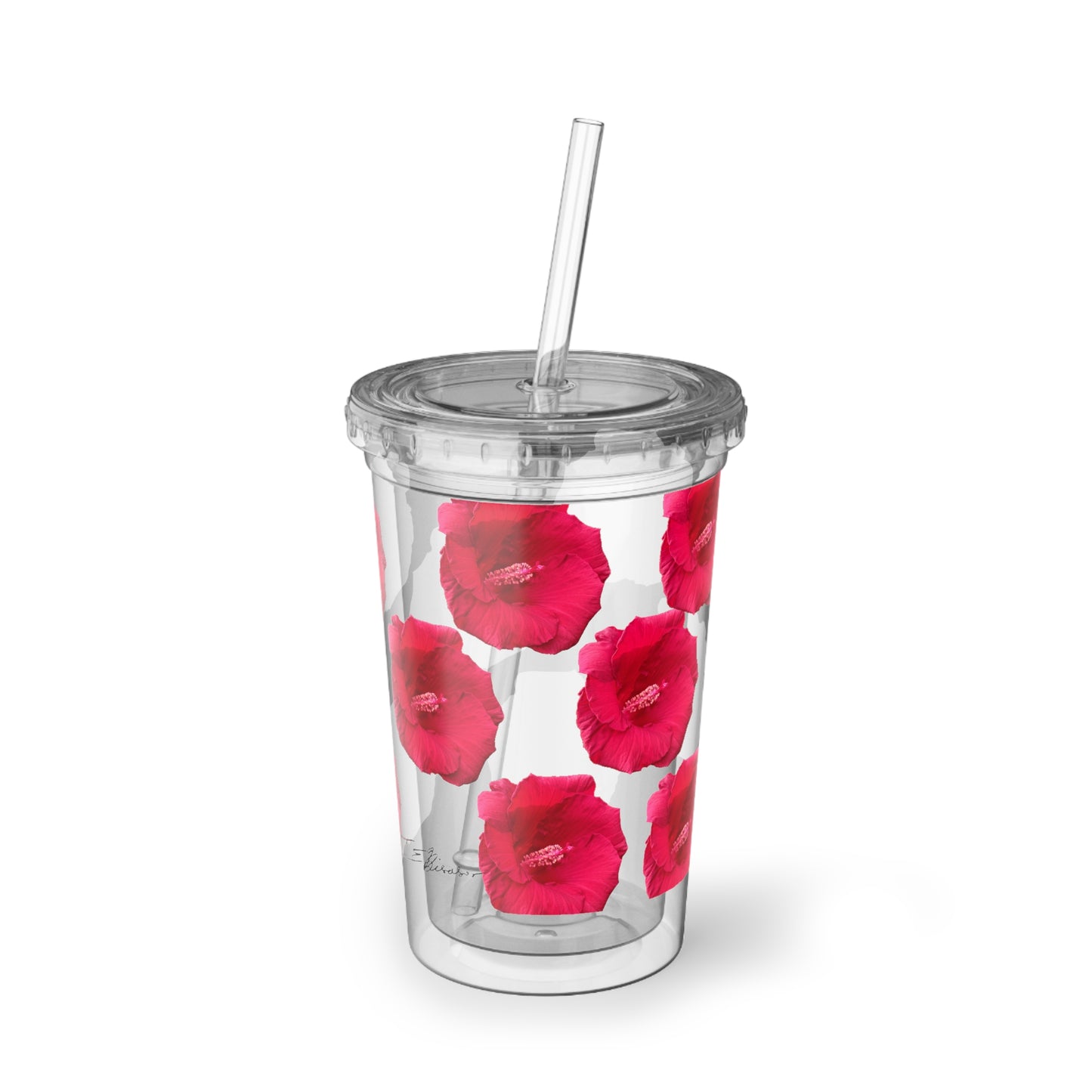 Beautiful Flower Acrylic Cup with Straw