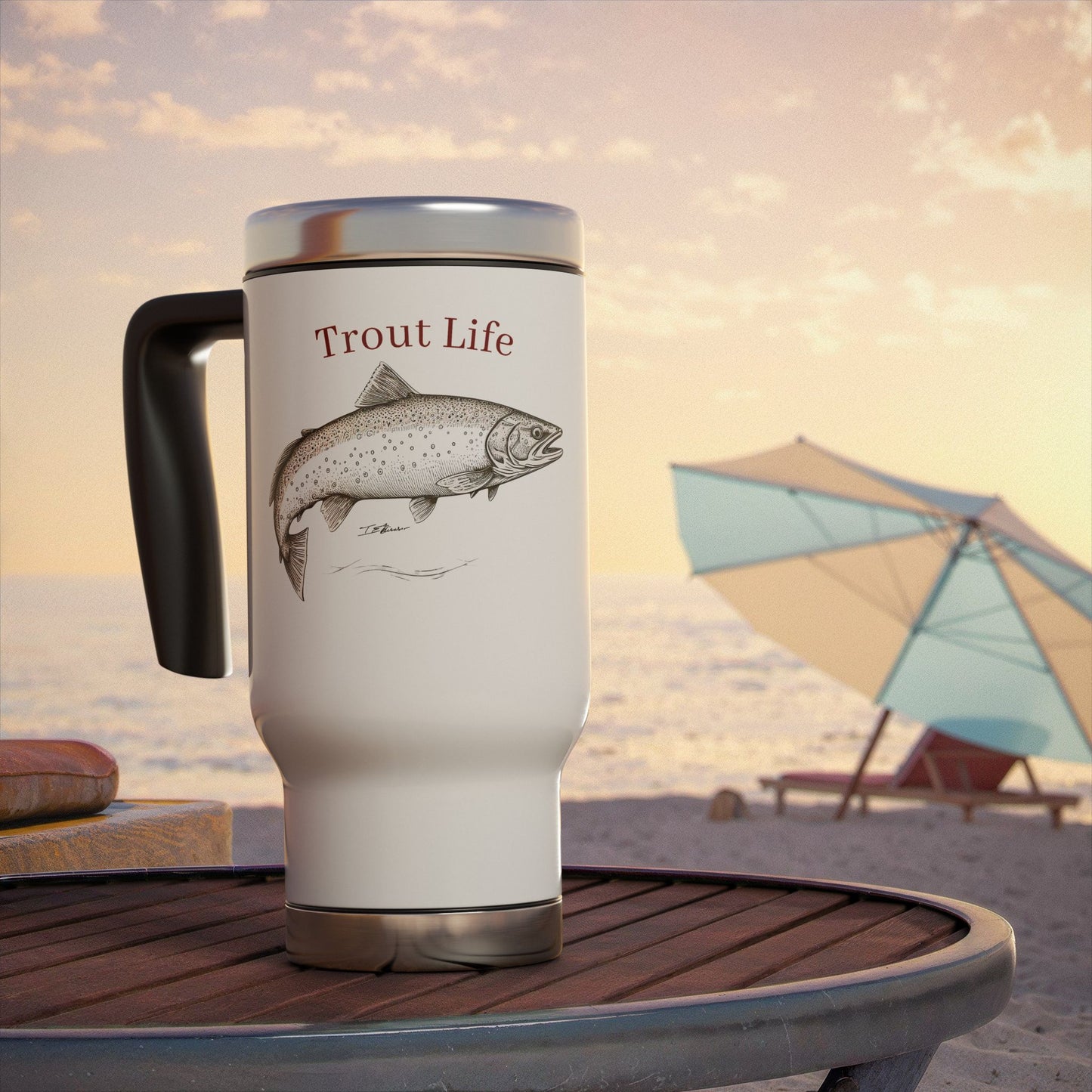 Trout Life(™) Stainless Steel Travel Mug with Handle, 14oz