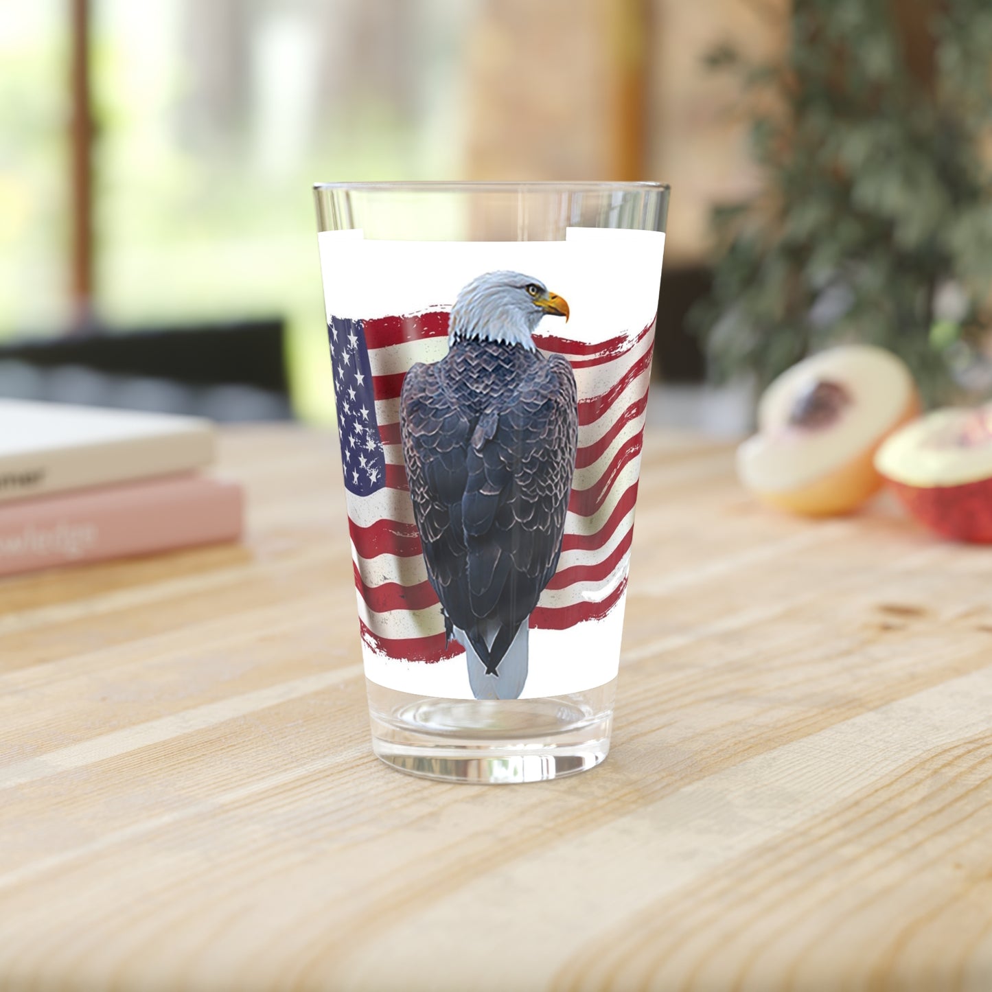 Bald Eagle with American Flag - Pint Glass, 16oz
