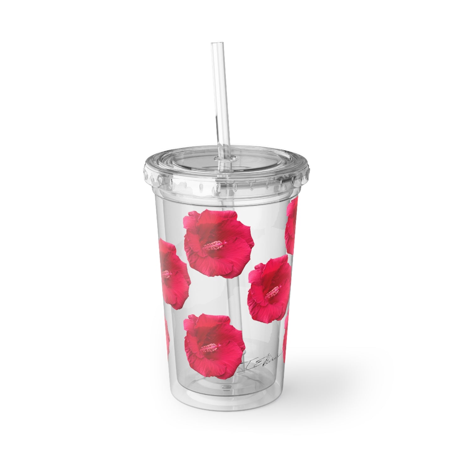 Beautiful Flower Acrylic Cup with Straw